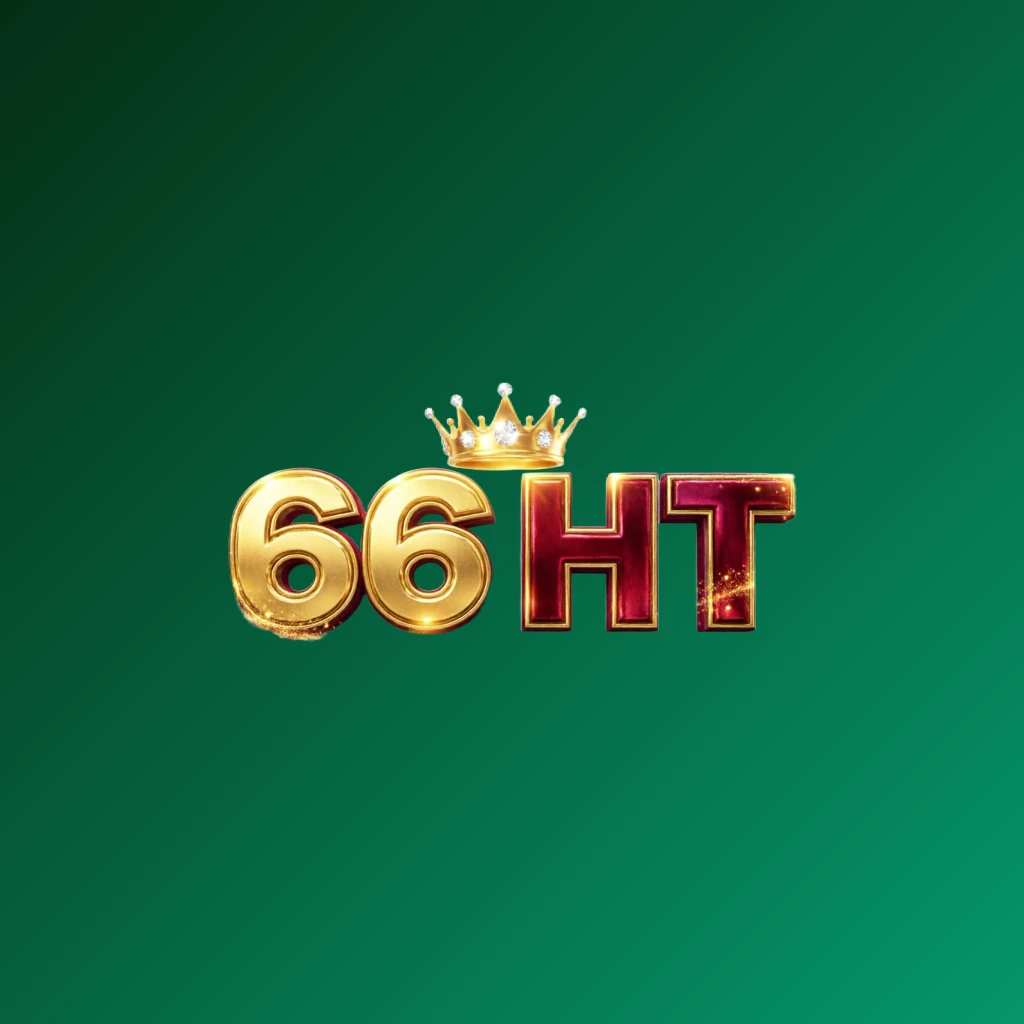 Dynamic casino-style logo for 66 HT featuring massive bold lettering in bright gold and crimson colors with a glowing crown and sparkling light effects on a transparent background